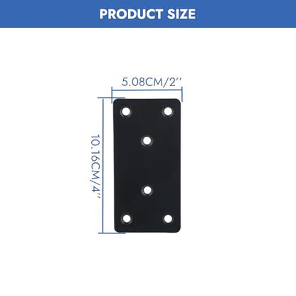 4 Pack Flat Mending Plate 4 x 2 Inch, Heavy Duty Black Stainless Steel Straight Brace Bracket for Wood, Furniture & Shelf Repair, Wood Connector Plate with Countersunk M4 Screws - size: 2"x4"