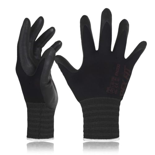 DEX FIT Nitrile Work Gloves FN330, 1 Pair, 3D-Comfort Stretchy Fit, Firm Grip, Thin & Lightweight, Touch-Screen Compatible, Durable, Breathable & Cool, Machine Washable; Black S (7) - color: Black, size: Small(1 Pair)