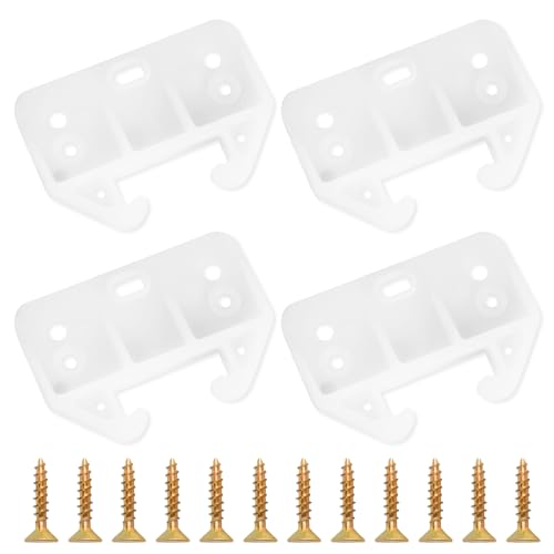 4 Pack White Drawer Rail Brackets Plastic Drawer Slides Guides with 12 Screws Dresser Drawer Slides Drawer Replacement Furniture Parts for Hutches, Drawer Systems and Dressers