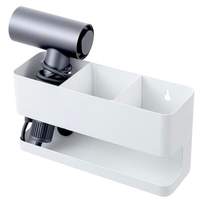 MyGift Hair Tool Organizer, 3-in-1 Metal Hair Dryer Holder, Wall Mounted Blow Dryer Holder, White Bathroom Organizer for Curling Irons, Hair Straighteners, Hair Brush Holder and Hot Tools - color: White