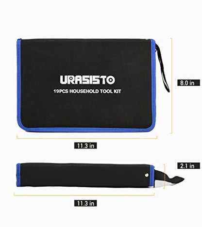 URASISTO 19-Piece Home Tool Kit Hand Tool Set with Easy Carrying Pouch Perfect for DIY, Home Maintenance