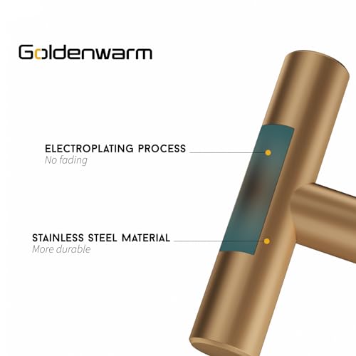 Goldenwarm 5 Pack Champagne Bronze Cabinet Handles Gold Drawer Knobs Bronze Cabinet Knobs Brushed Brass Cabinet Handles T Bar Kitchen Bathroom, 2 Inch(50mm) Overall Length - color: Champagne Bronze, size: Single Hole