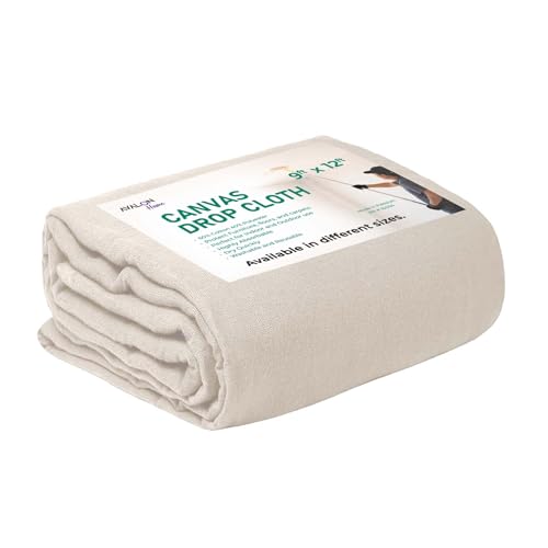 Canvas Drop Cloth for Painting 9x12 feet Pack of 1-8oz Painters Drop Cloths for Painting - All Purpose Canvas Tarps for Floor & Furniture Protection - Recycled Cotton Fabric - size: 9x12 Ft - 1 pc