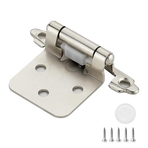 4 Pack (2 Pairs) 1/2 Inch Overlay Kitchen Cabinet Hinges, Satin Nickel Self Closing Hinges for Kitchen Cabinet Doors, Semi-Concealed Cupboard Hardware, Face Mount Hardware, Silver - color: Satin Nickel, size: 1/2 inch Overlay