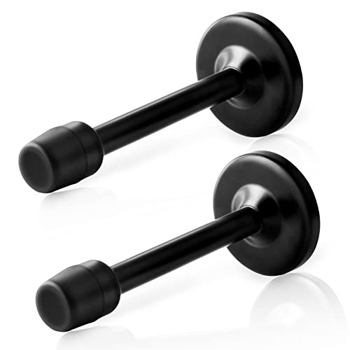 KOLAKO Door Stops, 4 Inch Door Stopper, Wall Mount, Black Modern Doorstop Holders with Rubber Tip Bumper, Brushed Stainless Solid Doorstops, 2 Pack - color: Black, size: 4 Inch X 2 Pack