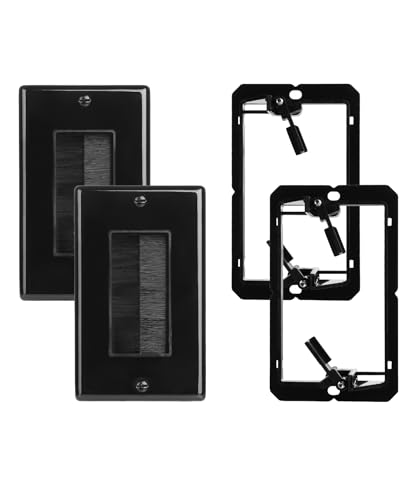 Bates- Brush Wall Plate with Low Voltage Mounting Bracket, 2 Pack, 2.75" x 4.5" Black Cable Pass Through Wall Plate with Matching Screws - color: Black