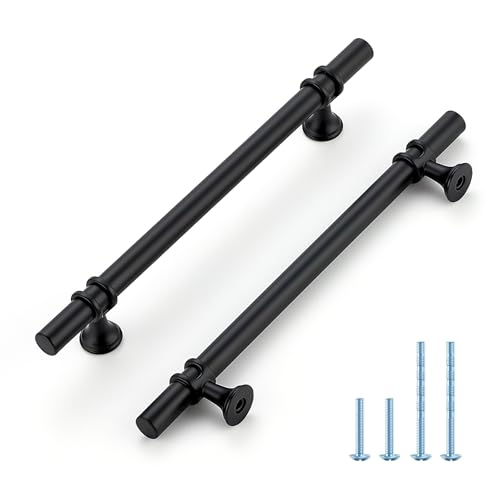 HOME EDIT Matte Black Cabinet Handles, 6-1/4 Inch Hole Center Modern T-Bar Drawer Pulls, Decorative Hardware for Cabinets, Dressers, and Drawers, 10 Pack - color: Matte Black, size: 6-1/4 Inch Hole Center
