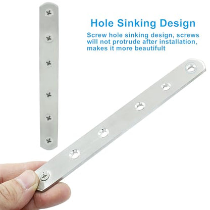 4 Pack 6 Inch Stainless Steel Flat Plate Straight Bracket Flat Metal Brace Bracket, 160mm Metal Brackets Mending Repair Plate Brace with Screws for Wood Straight Brace - size: 6"-160mm-Silver