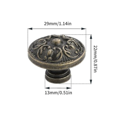 6 PCs Vintage Antique Bronze Knob Handles - Drawer Knob Pulls with Embossing, Diameter 1.1-in (29 mm) Height 0.9-in (22 mm)