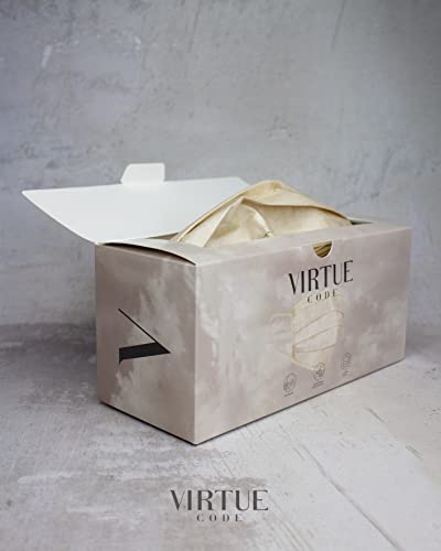 VIRTUE CODE On The Go Curved Face Masks - Soft 3 Ply Comfort 50 Disposable Face Masks - color: Beige