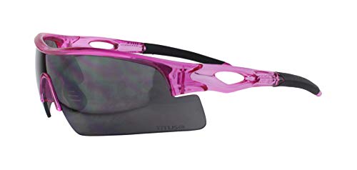 TITUS G20 All Sport Safety Glasses Shooting Eyewear Motorcycle Protection ANSI Z87+ Compliant - color: Pink Frame - Smoke Lens - With Pouch