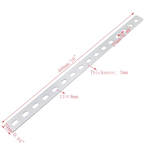 4pcs 16" Flat Straight Brace Brackets 16 Screw Stainless Steel Mending Repair Fixing Plate Joining Plates Connectors Long Slotted Braces for Furniture Table Chair