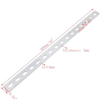 4pcs 16" Flat Straight Brace Brackets 16 Screw Stainless Steel Mending Repair Fixing Plate Joining Plates Connectors Long Slotted Braces for Furniture Table Chair