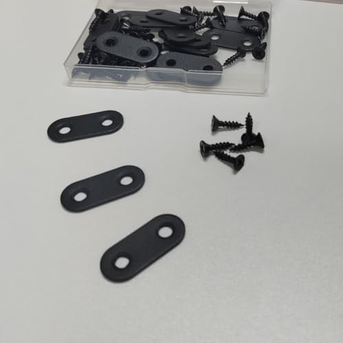 20 Pack Black Straight Brace, Flat Straight Bracket with Screws, 1.42 x 0.63 Inch Repair Bracket, for Tables, Cabinets, Bookshelves - color: Black