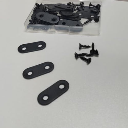 20 Pack Black Straight Brace, Flat Straight Bracket with Screws, 1.42 x 0.63 Inch Repair Bracket, for Tables, Cabinets, Bookshelves - color: Black
