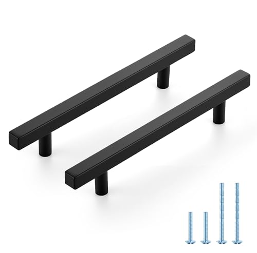 JOY DECOR 10 Pack 5 Inch Matte Black Square Cabinet Handles Stainless Steel Cabinet Hardware Pulls for Kitchen and Drawers with 7-3/8 Inch Overall Length - color: Matte Black, size: 5 Inch Hole Center
