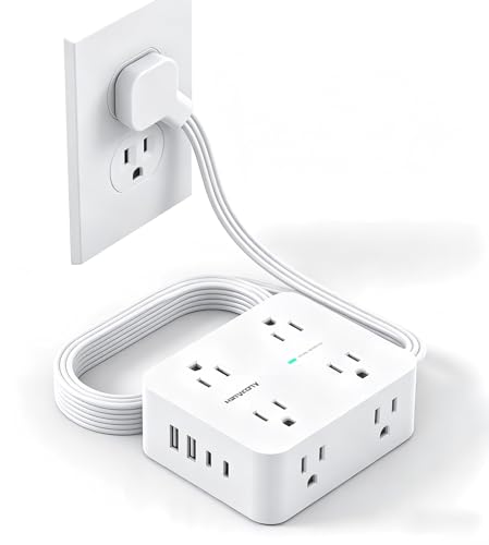 15 Ft Long Extension Cord with Ultra-Thin Flat Plug, 8 Widely Spaced Outlets & 4 USB Ports (2 USB C), 1080J Surge Protected Power Strip for Home Office, College Dorm Room Essentials, Wall Mount - size: 15ft, style: Flat Extension Cord