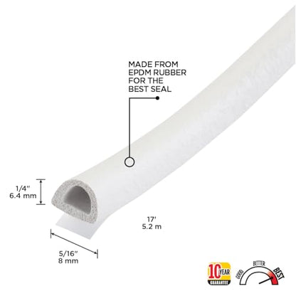 M-D Building Products 63628 1/4 in. x 5/16 in. x 17 ft. White Premium Rubber Window Seal for Medium Gaps - color: White, size: 1/4 In. X 5/16 In.