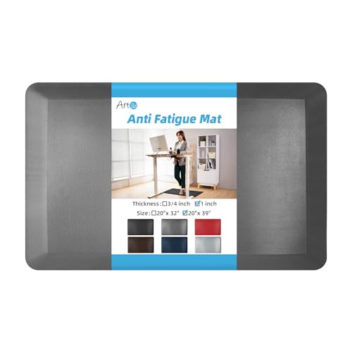 Art3d 1" Thick Kitchen Mats for Floor, Waterproof 20" X 39" Cushioned Comfort Mat, Long Anti Fatigue Mats for Kitchen, Ergonomic Standing Office Desk, Home and Garage, Grey - color: Grey, size: 39"L x 20"W x 1"Th