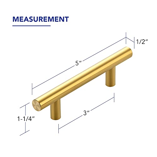 10 Pack Cabinet Handles with 3 Inch (76mm) Hole Center Brushed Brass Cabinet Pulls Stainless Steel Drawer Pulls, Kitchen Knobs for Dresser Drawer, 5 Inch Overall Length - color: Brushed Brass T-Shaped, size: 3" Hole Center