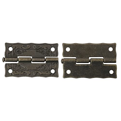 Antique Bronze Furniture Decorative Hardware Rectangle Right Hook Hasp Latch and Engraved Hinge Kit for Jewelry Wooden Box (1 x Hasp + 2 x Hinges + 14 x Screws)