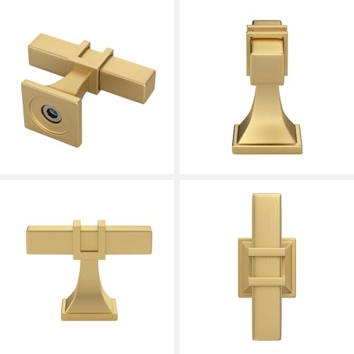 Haliwu 6 Pack Gold Cabinet Knobs Brushed Brass T-bar Knobs Single Hole Hardware for Dresser and Drawer Kitchen Cupboard - color: Matte Gold, size: 51mm(2 inch)