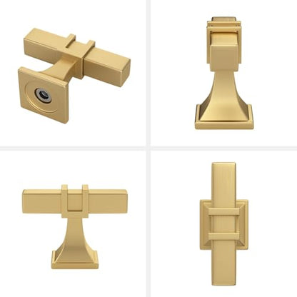 Haliwu 6 Pack Gold Cabinet Knobs Brushed Brass T-bar Knobs Single Hole Hardware for Dresser and Drawer Kitchen Cupboard - color: Matte Gold, size: 51mm(2 inch)