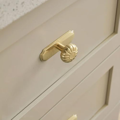 Unlacquered Brass Cabinet Knob with Backplate, Solid Brass Pumpkin Drawer Pull for Kitchen and Vanity, 6 Pack - color: Unlacquered Brass, size: Knob