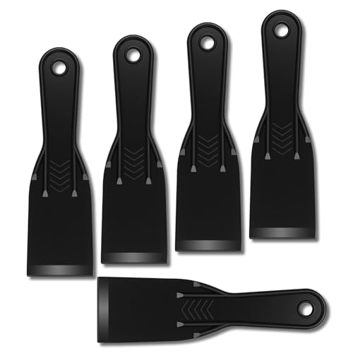 5-Pack Putty Knife - 2 Inch Black Plastic Putty Knife - Flexible Plastic Paint Scraper Tool for Repairing Walls, Spackling, Scraping, Plaster, Spackle, Spreader - Tamale Spackle Tools