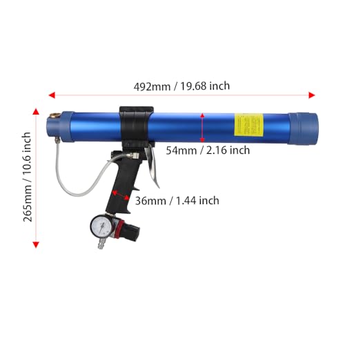 600ml Sausage Pneumatic Caulking Gun Silicone Sealant Gun Air Rubber Gun Caulk Applicator Tool with 10 Transparent Glue Nozzles