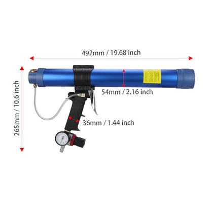 600ml Sausage Pneumatic Caulking Gun Silicone Sealant Gun Air Rubber Gun Caulk Applicator Tool with 10 Transparent Glue Nozzles