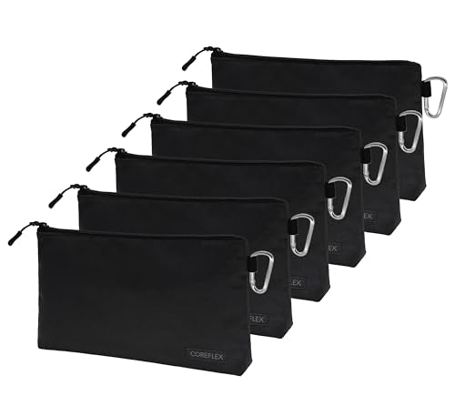 COREFLEX Premium Tool Pouch Zipper Bag, Small Tool Bag, Multipurpose Storage pouch, Heavy duty Flat Bottom Tool bag with YKK Zipper (6 pack Large 12inch Black) - size: 6 Pack Large 12inch Black