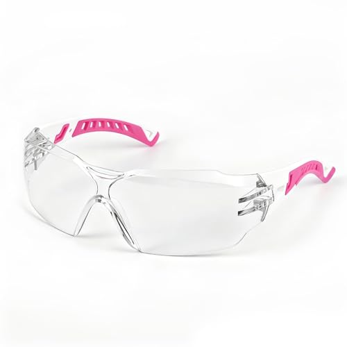 Safety Glasses Anti Fog UV400 Lightweight Rubber Temple Goggles,Eye Protection Glasses for Men & Women - color: Rose&red