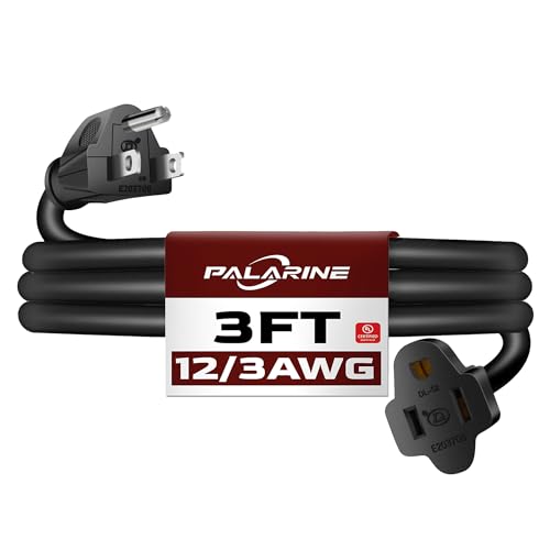 3ft Black Extension Cord Waterproof, UL Listed, 12/3 SJTW Heavy Duty 3 Prong, 12 Gauge 15A Power Cord Ideal for Lights, Appliances, and Lawn - color: Black, size: 3 FT, style: 12/3