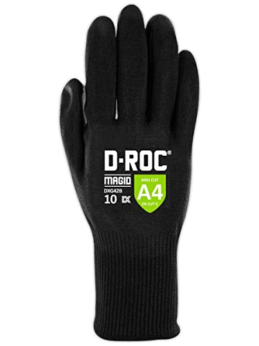 MAGID D-ROC DX Technology ANSI A4 Polyurethane Palm Work Glove, 1 Pair, Size 8/Medium, DXG42 - color: Black, size: 8/Medium, style: 1 Pair