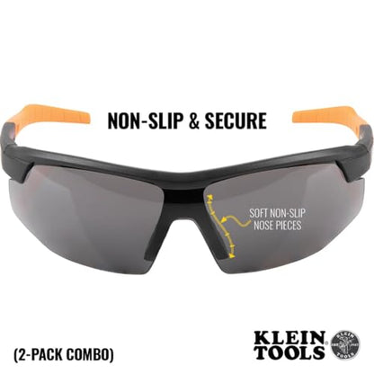 KLEIN TOOLS 60174 Safety Glasses, PPE Protective Eyewear with Semi Frame, Scratch Resistant, Anti Fog Clear and Gray Lens Combo Pack - color: Clear/Gray Lens, size: 2 Pack
