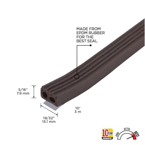 M-D Building Products 63644 5/16 in. x 19/32 in. x 10 ft. Brown Premium Rubber Window Seal for Large Gaps - color: Brown, size: 5/16 in. x 19/32 in.