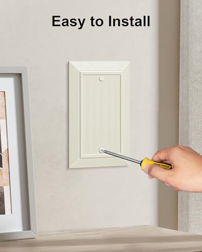 2-Pack Classic Beadboard Single Blank Wall Plate, Unbreakable Polycarbonate Wall Plate Cover, Light Almond 1 Gang Wall Plate for Unused Outlets/Switches - color: Light Almond, size: 1 Blank 2PK