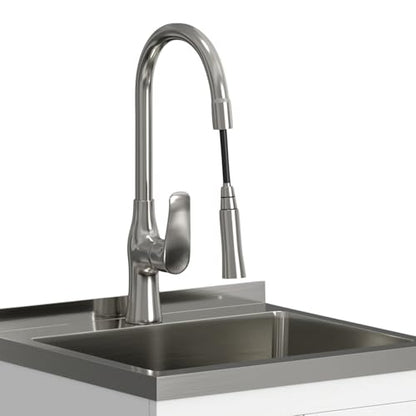 SIMPLIHOME Darwin All-in-One 20 inch Wide Utility Sink and Laundry Cabinet in Pure White Finish, Transitional Stainless Steel Sink Cabinet for Laundry Rooms with High-Arch Chrome Faucet and Storage - size: 20 Inch, style: Stainless Steel Sink