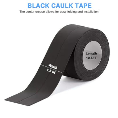 2 Rolls Caulk Tape Self Adhesive, Black Waterproof Toilet Tub Shower Caulking Sealant Strip, Bathroom Kitchen Peel & Stick Floor Tile Contact Paper Wallpaper DIY Home Improvement Decor Accessories - style: Black