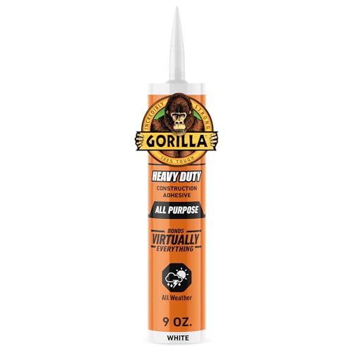 Gorilla Heavy Duty Construction Adhesive, White Glue, 9 Ounce Cartridge (Pack of 1) - Gap Filling and Waterproof - size: 9 Ounce (Pack of 1)