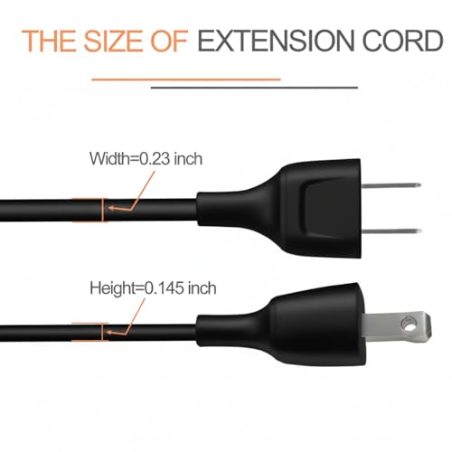 5FT Short Black Power Extension Cord Indoor Use with 125V 5A 625W 2-Prong 2 Outlets Ideal for Holiday Lights, Lamps, Security Cameras, Appliance (1 Pack) - size: 5FT Black (1 Pack)