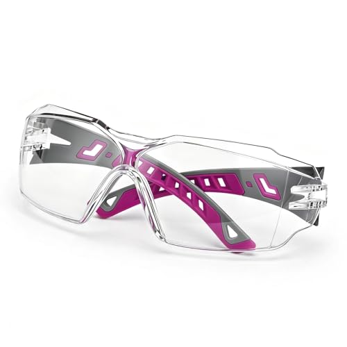 Safety Glasses Anti Fog UV400 Lightweight Rubber Temple Goggles,Eye Protection Glasses for Men & Women - color: Purple
