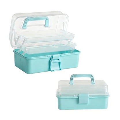 3 Layers Blue Craft Art Box, Plastic Portable Tackle Box, Sewing Organizer for Crafts, Sewing Supplies, Jewelry and Tools - color: Bl