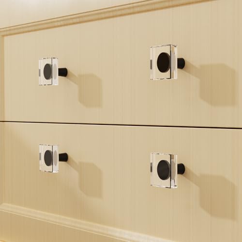 Black Matte Kitchen Cabinet Drawer Knobs 4 Crystal Brushed Cabinets Pulls Knob, Solid Base Closet Cupboard Dresser Drawers Hardware Handles, Golden Bathroom Bedroom Pull Single Hole Satin Brass Knobs - color: Black-4 pack, size: Square
