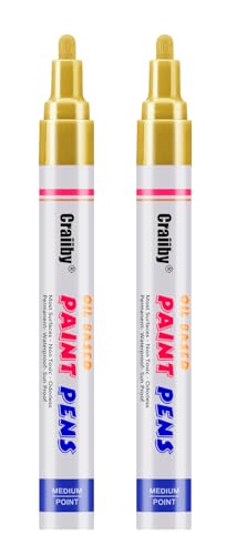 Gold Paint Markers, 2 Pack Oil-Based Waterproof Quick Dry Permanent Paint Pen Set for Rocks Painting, Wood, Fabric, Plastic, Canvas, Glass, Mugs, Metal, Tire, Stone, DIY Craft - color: Gold