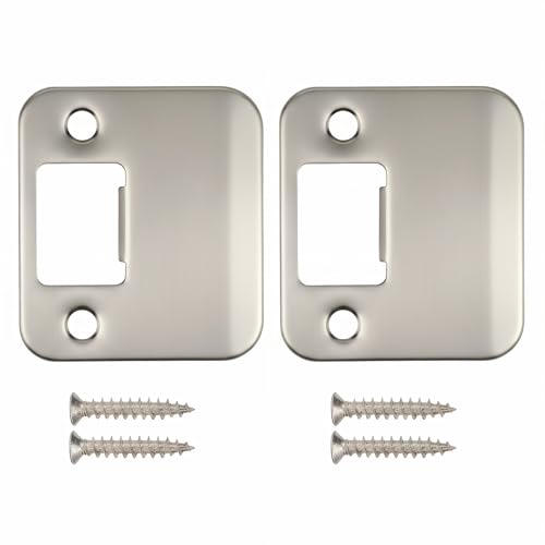 Deadbolt Strike Plate – Extended Lip Door Knob Strike Plate, Reinforced Door Lock Reinforcement Latch Plate, Compatible with Standard Deadbolt Latches - 2 Pack (Satin Nickel, 2-1/4" x 1-11/16") - color: Satin Nickel, size: 2-1/4" x 1-11/16"
