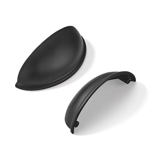 khtumeware 2 Pack 2-1/2" Drawer Pulls Matte Black Cabinet Cup Pulls Kitchen Hardware Cabinet Handles Drawer Handles Knobs 2.5 inch Hole Center - color: Matte Black, size: 2-1/2"(64mm) Hole Center, style: 2-pack