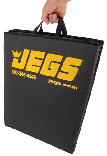 JEGS Foldable Pit Mat - 48" x 18" Unfolded Work Pad, 24" x 18" Folded Mechanics Pad - 1.5" Thick Foam Padding, Heavy-Duty Stain & Tear Resistant Fabric, Built-in Carry Handle, Black Mechanic Mat