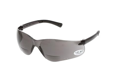MCR Safety Crews BKH25G BearKat Magnifier Polycarbonate 2.5 Diopter Gray Lens Safety Glasses with Non-Slip Hybrid Black Temple Sleeve - color: Gray Lens, size: 2.5 Diopter